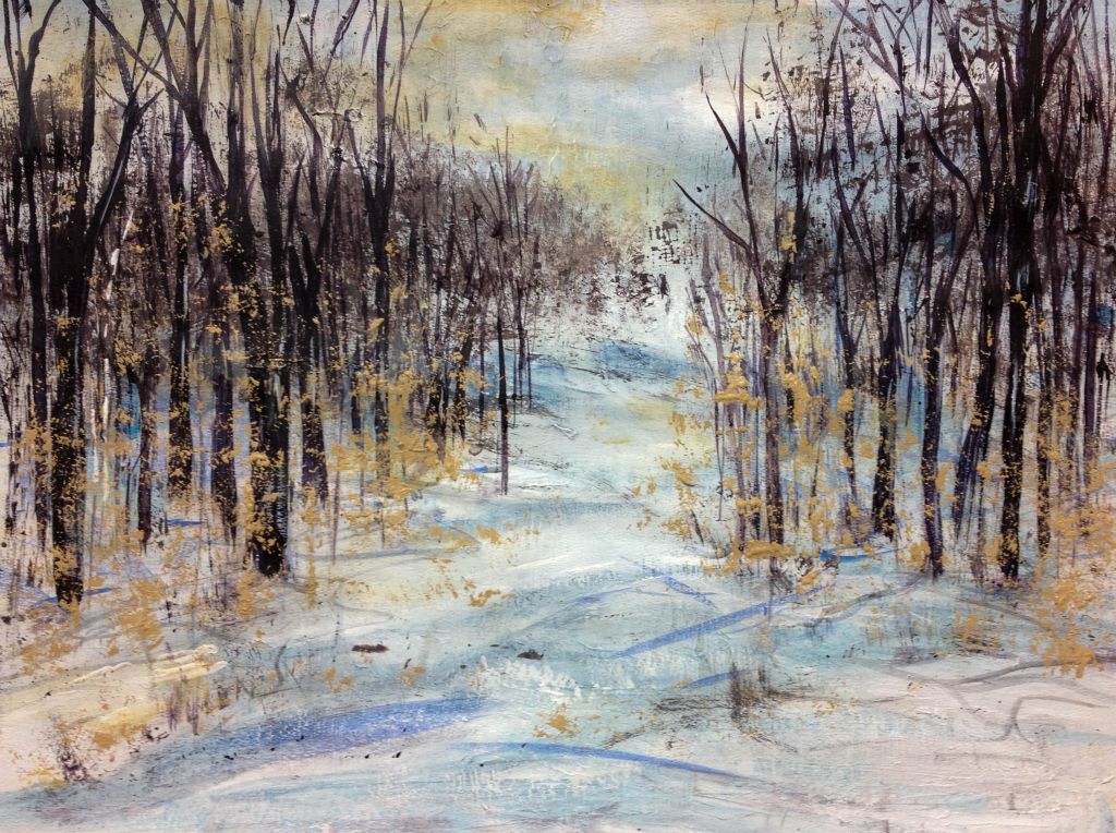 Winter Memories, mixed media on paper, 18"H x 24"W